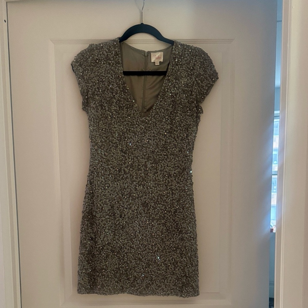 Parker silver beaded sequin embellished cocktail dress